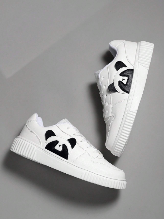 Men's Athletic Shoes, White Fashionable Sneakers With Lace-Up, Skate Shoes, Casual Shoes For Men