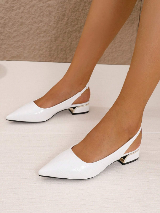 Women's Pointed Toe And Closed Back Flat Shoes With Chunky Heel