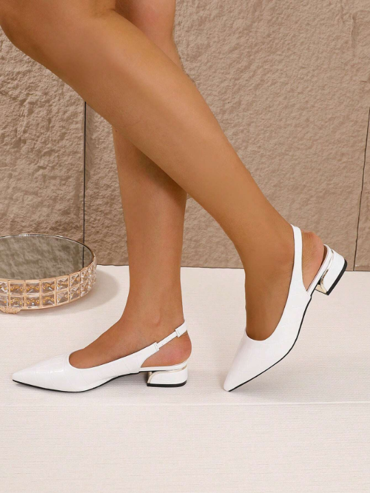 Women's Pointed Toe And Closed Back Flat Shoes With Chunky Heel