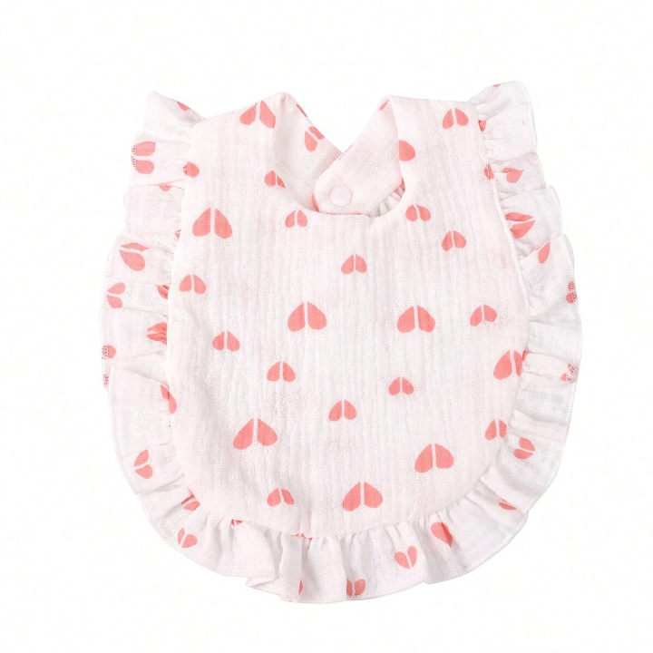 3pcs Lotus Leaf Edged Printed Muslin Baby Bibs