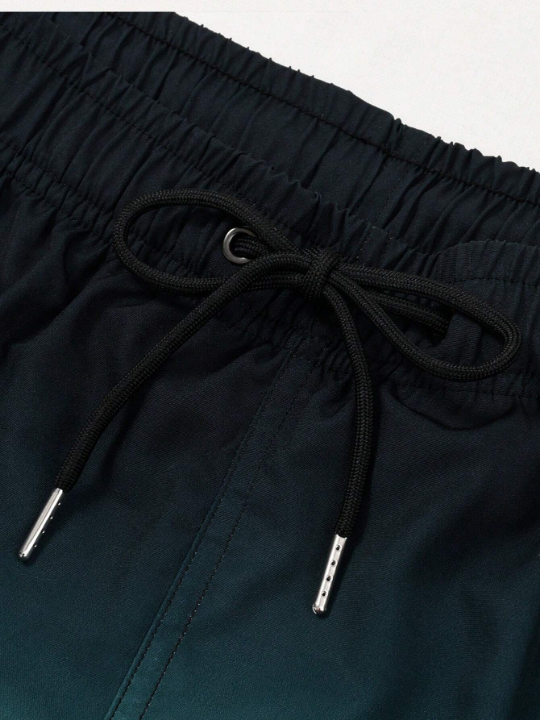 Men Ombre Drawstring Waist Swim Trunks With Phone Pocket