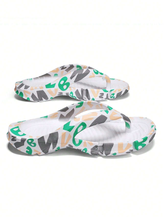 Men Simple Printed Massage Flat Heel Slipper With Toe Grip