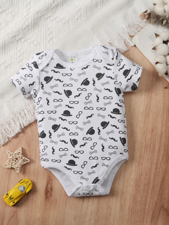 Baby Boy 5-Piece Set New Style Triangle Jumpsuit Gentleman Printed Romper Crawling Suit