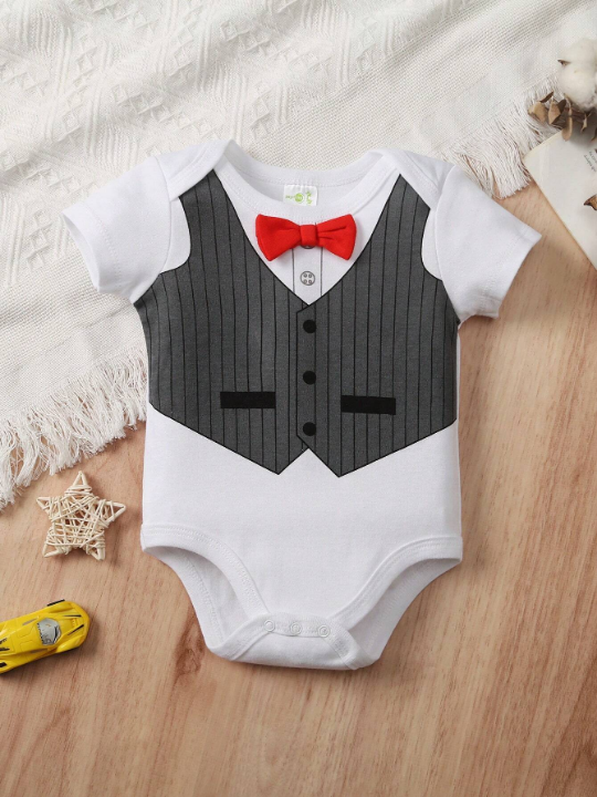 Baby Boy 5-Piece Set New Style Triangle Jumpsuit Gentleman Printed Romper Crawling Suit