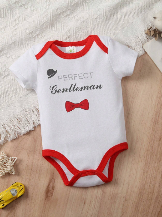 Baby Boy 5-Piece Set New Style Triangle Jumpsuit Gentleman Printed Romper Crawling Suit