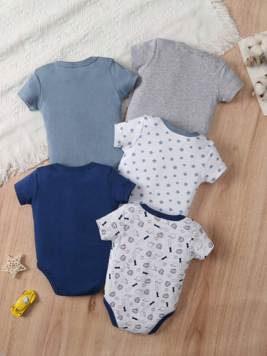 Baby Boy 5-Piece Summer New Baseball Print Short Sleeve Romper Set