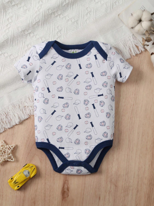 Baby Boy 5-Piece Summer New Baseball Print Short Sleeve Romper Set