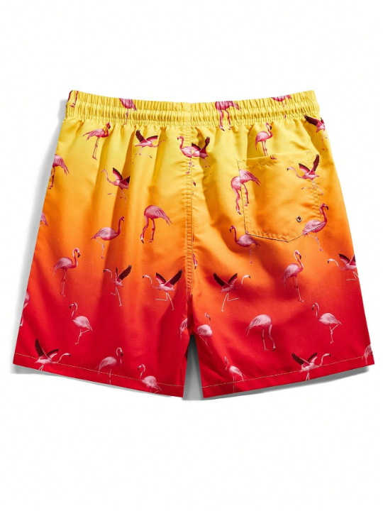 Manfinity Swimmode Men's Graident Flamingo Printed Beach Shorts