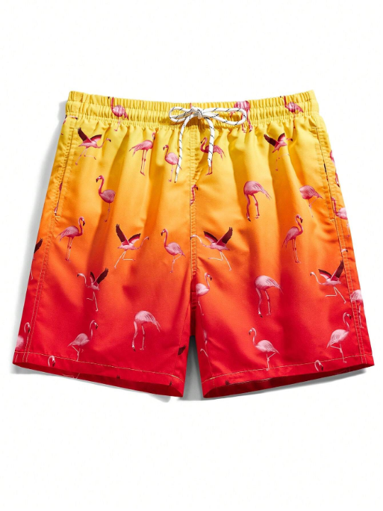 Manfinity Swimmode Men's Graident Flamingo Printed Beach Shorts