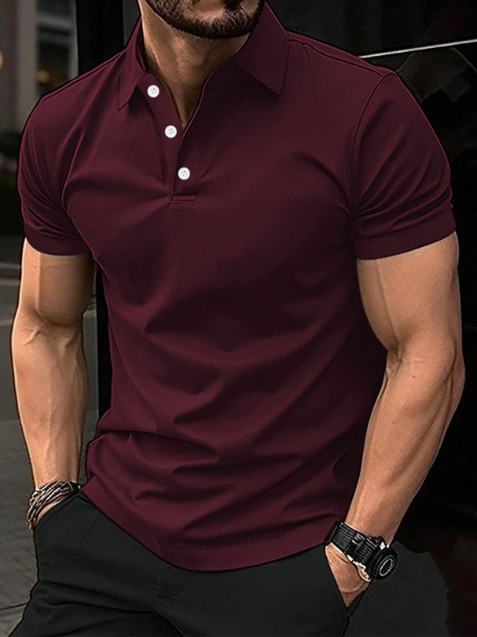 Manfinity Homme Men's Solid Color Simple Buttoned Polo Shirt