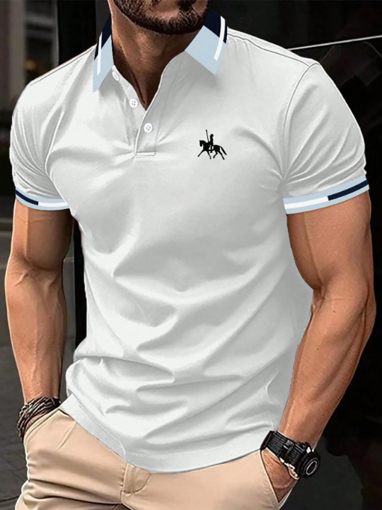 Manfinity Mode Men's Color Block Knight Printed Polo Shirt