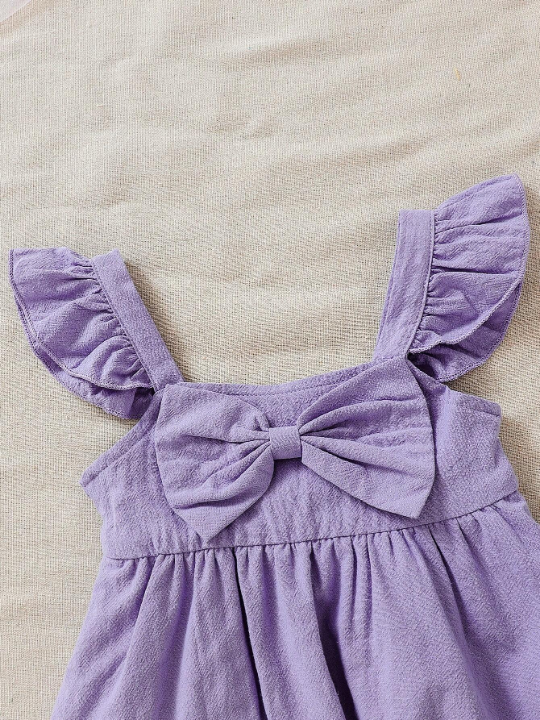 Baby Girl Solid Color Cami Dress With Butterfly Decor And Ruffle Hem For Summer