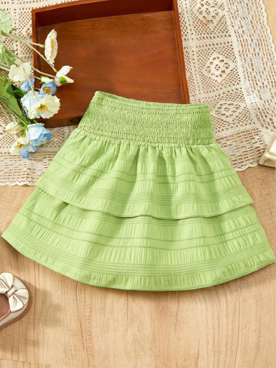 Tween Girls' Solid Color Textured A-Line Skirt With Gathered Waist