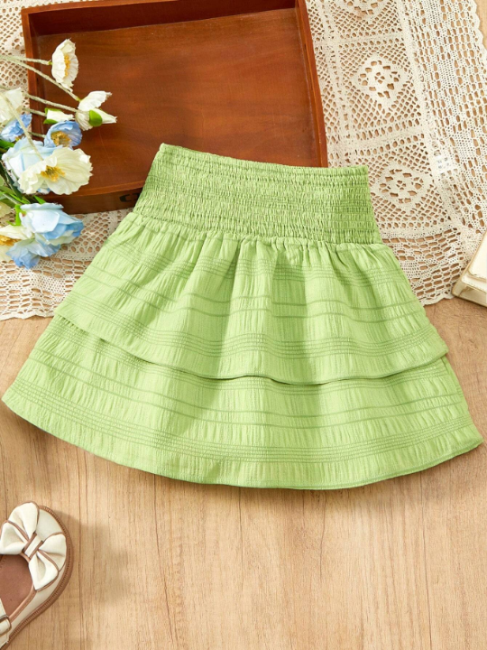 Tween Girls' Solid Color Textured A-Line Skirt With Gathered Waist