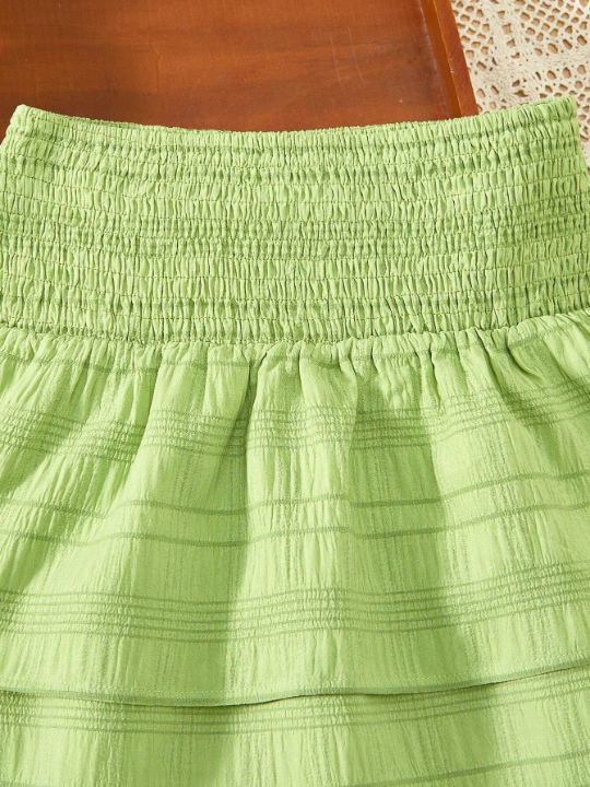 Tween Girls' Solid Color Textured A-Line Skirt With Gathered Waist