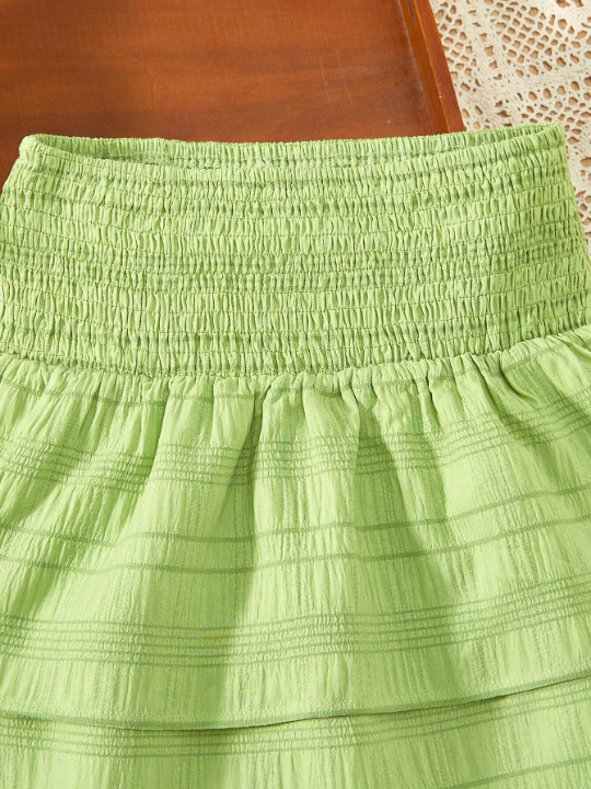 Tween Girls' Solid Color Textured A-Line Skirt With Gathered Waist