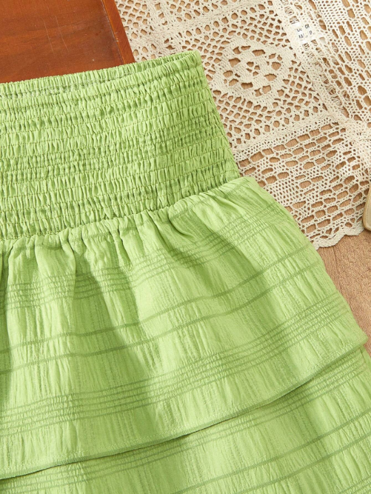 Tween Girls' Solid Color Textured A-Line Skirt With Gathered Waist