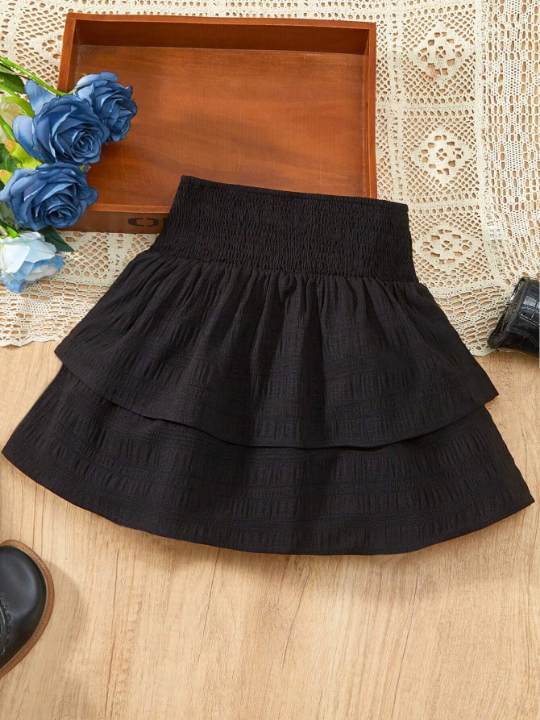 Tween Girl's High Waist Double Layered Skirt With Ruffle Hem