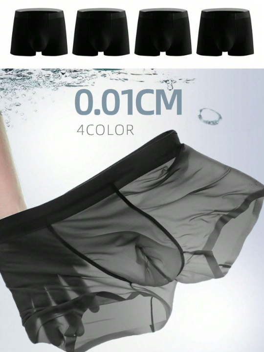 Men's 4pcs/Pack Solid Color Breathable Ice Silk Boxer Briefs