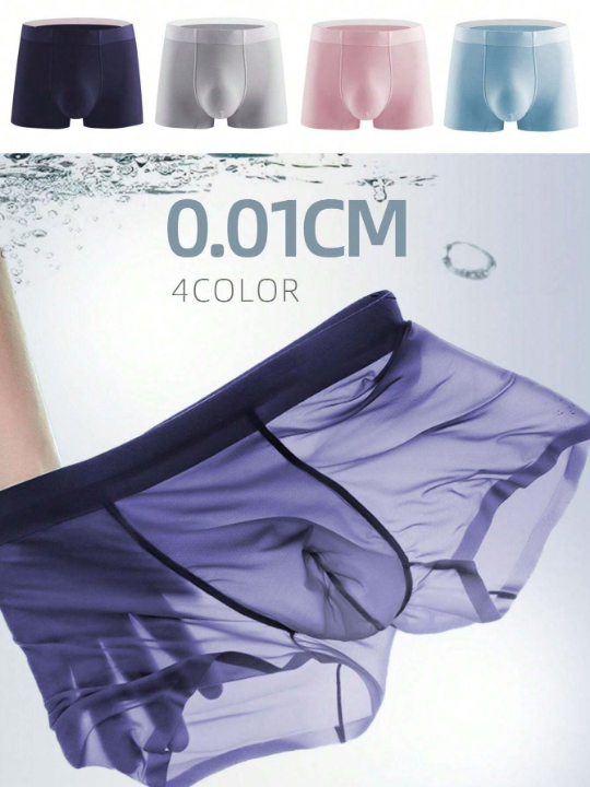 4pcs Men's Solid Color Ice Silk Flat Angle Underwear