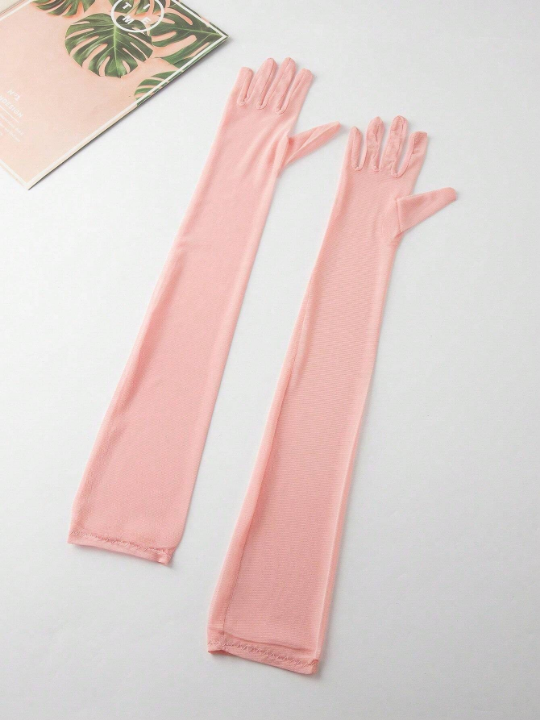 1 Pair Women's Fashionable Simple Mesh Silk Long Gloves Suitable For Decoration, Travel And Party Matching