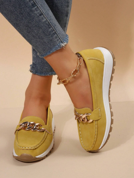 Ladies' Comfortable Soft Bottom Metal Chain Loafers Sports Shoes