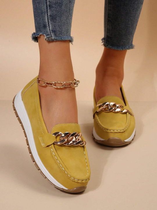 Ladies' Comfortable Soft Bottom Metal Chain Loafers Sports Shoes