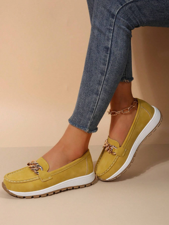 Ladies' Comfortable Soft Bottom Metal Chain Loafers Sports Shoes