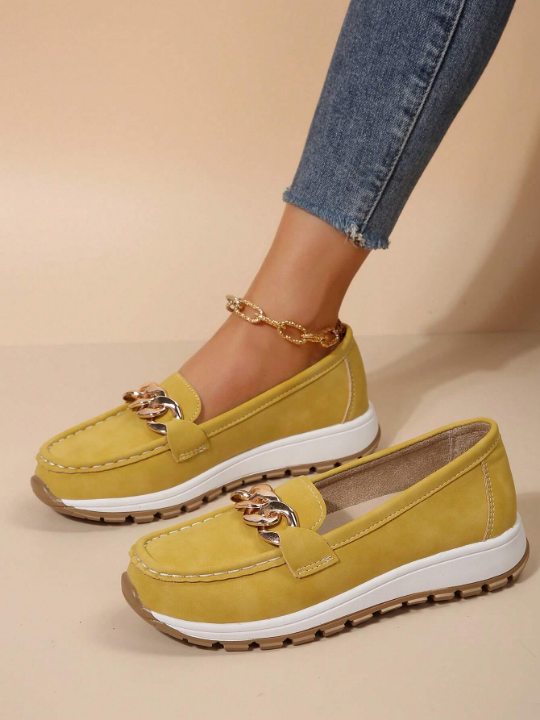 Ladies' Comfortable Soft Bottom Metal Chain Loafers Sports Shoes