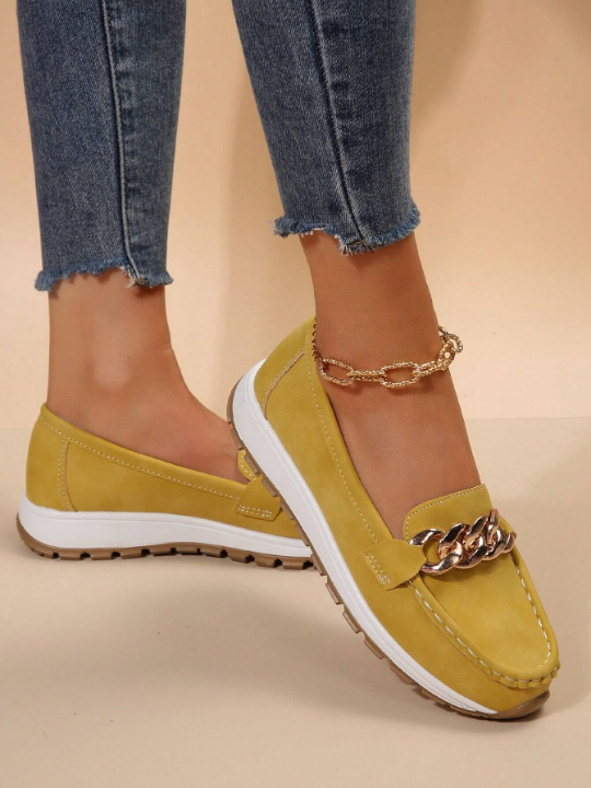 Ladies' Comfortable Soft Bottom Metal Chain Loafers Sports Shoes