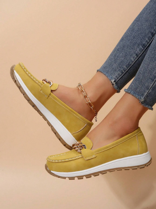 Ladies' Comfortable Soft Bottom Metal Chain Loafers Sports Shoes