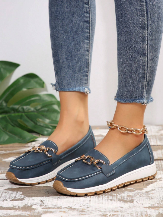 Women's Comfortable Soft Bottom Metal Chain Casual Sneakers (Loafers)