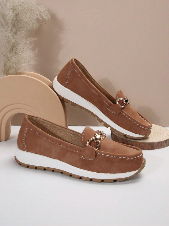 Comfortable Slip-On Rocker Shoes With Thick Sole And Soft Flat Bottom For Women, Khaki