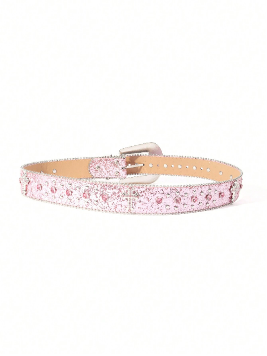 Ladies And Gentlemen Rhinestone Belt, Fashionable Western Cowgirl Style Studded Diamond Belt For Jeans