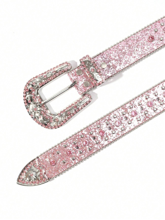 Ladies And Gentlemen Rhinestone Belt, Fashionable Western Cowgirl Style Studded Diamond Belt For Jeans