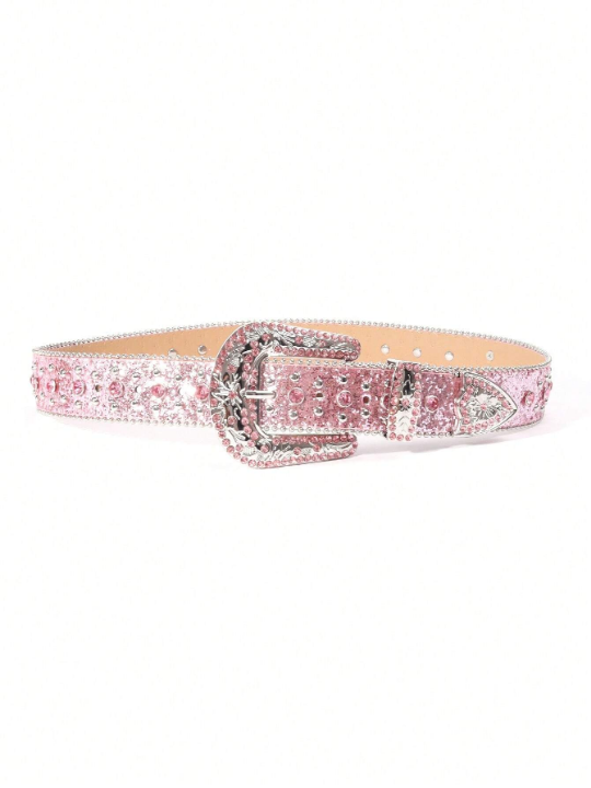 Ladies And Gentlemen Rhinestone Belt, Fashionable Western Cowgirl Style Studded Diamond Belt For Jeans