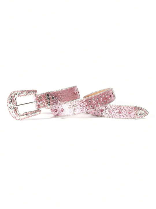 Ladies And Gentlemen Rhinestone Belt, Fashionable Western Cowgirl Style Studded Diamond Belt For Jeans