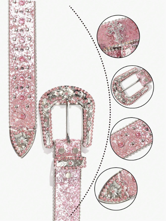 Ladies And Gentlemen Rhinestone Belt, Fashionable Western Cowgirl Style Studded Diamond Belt For Jeans