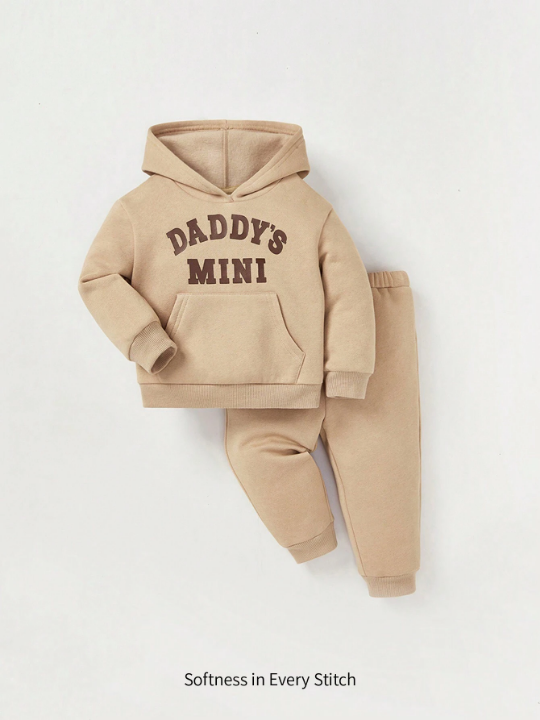 Cozy Cub Baby Boy Letter Graphic Kangaroo Pocket Hoodie & Sweatpants