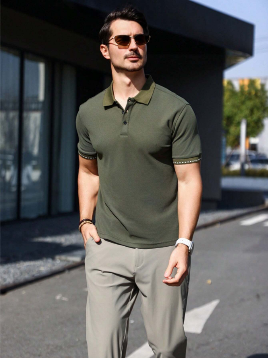 Manfinity Men's Solid Color Short Sleeve Polo Shirt