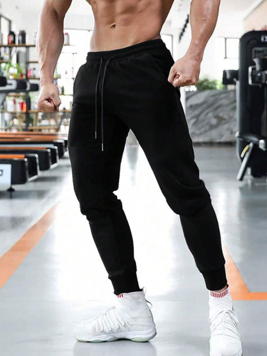 Fitness Men Solid Color Drawstring Casual Daily Matching Sports Pants