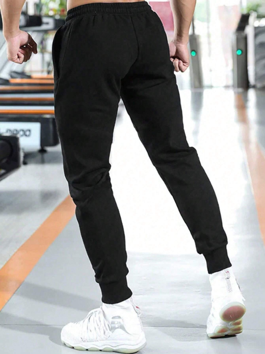 Fitness Men Solid Color Drawstring Casual Daily Matching Sports Pants