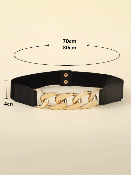 1pc Ladies' Simple Metal Chain & Pu Leather Belt For Dress, Pants, Showing Slim Effect, Fashionable Elastic Stretch Waistband, Suitable For Daily Use