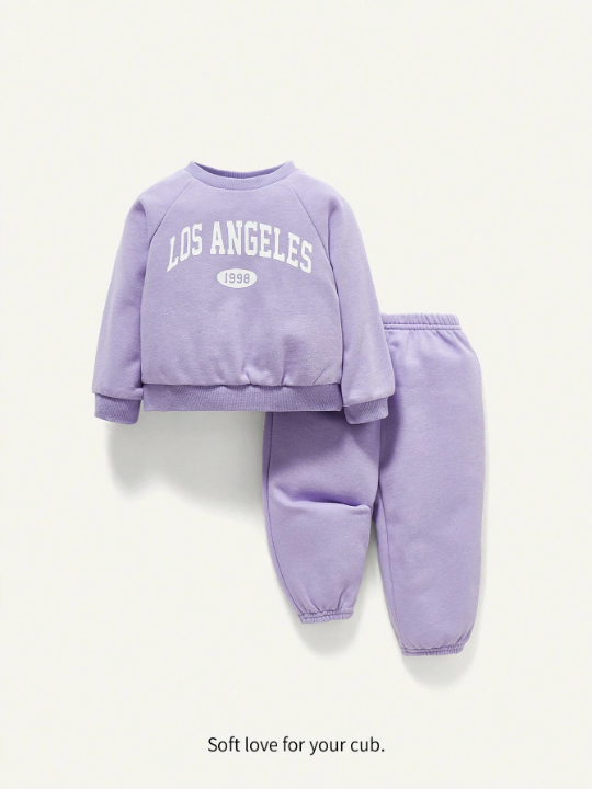 Cozy Cub Baby Girl Letter Graphic Sweatshirt & Sweatpants