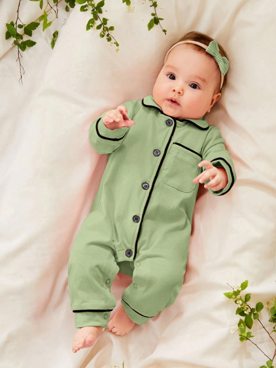 Cozy Cub Newborn Baby Girl Contrast Binding Button Front Jumpsuit