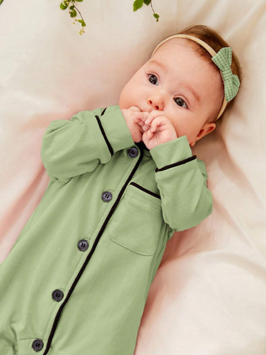 Cozy Cub Newborn Baby Girl Contrast Binding Button Front Jumpsuit