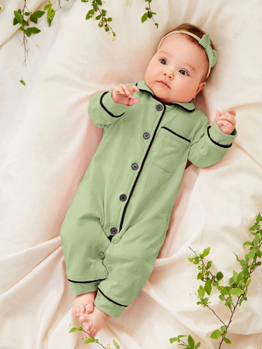 Cozy Cub Newborn Baby Girl Contrast Binding Button Front Jumpsuit