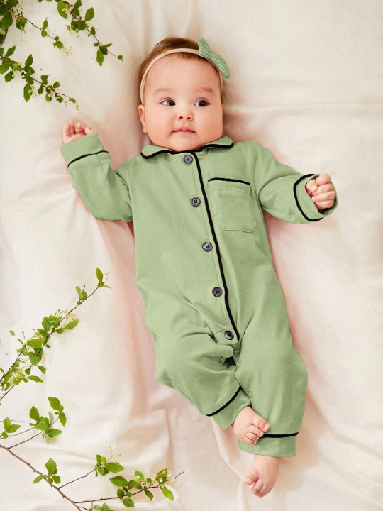 Cozy Cub Newborn Baby Girl Contrast Binding Button Front Jumpsuit