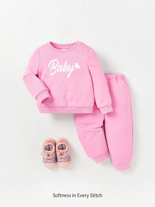 Cozy Cub Newborn Baby Girls' Basic Solid Knit Soft Casual Sweatshirt And Pants Two-Piece Set