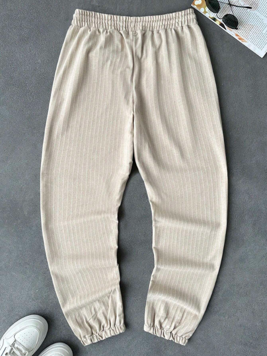 Manfinity Homme Men's Casual Striped Elastic Waist & Cuffed Drawstring Pants